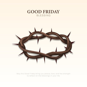 Good Friday Blessing Poster with Crown of Thorns Illustration Holy Week Good Friday Minimal Design, vector illustration.