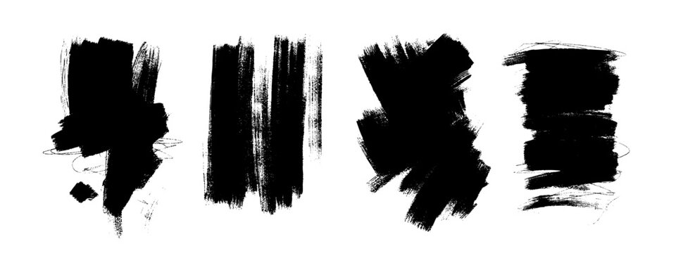 Abstract ink blob set, grunge art. Black paint stroke texture. Hand drawn vector isolated illustration