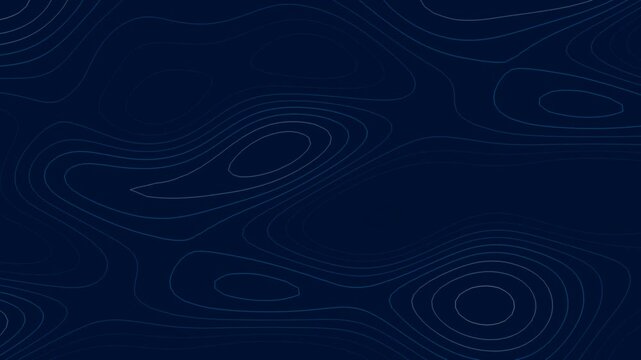 Abstract topographic contour lines moving on a dark blue blueprint background representing data visualization and noise