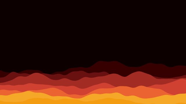 Abstract volcanic lava terrain moving in fiery waves. Waving cartoon animation with hot orange and red colors on a dark background