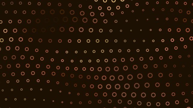 Abstract rust colored moving circles forming a wavy grid pattern on a dark background creating a hypnotic digital animation