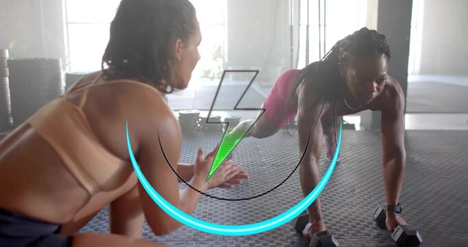 Vertical video: Coach kneeling clapping athlete doing hex row overlay pulsing with reps for fitness