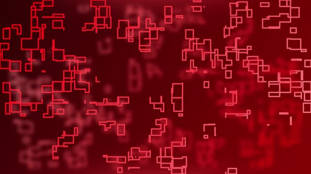 Abstract grid of connected squares on red background. Suitable for technology concept designs, digital backgrounds, futuristic presentations, and geometric artistic projects.