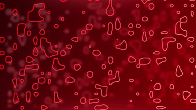 Red liquid with irregular droplets and light borders. Ideal for pharmaceutical, science, technology, or abstract concepts in design projects.
