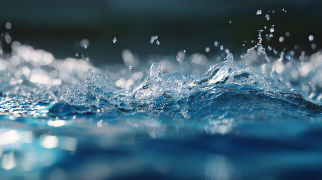 A background on eco-friendly sustainable life, water element concept, splashing blue water, and environmental awareness.