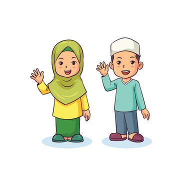 muslim children waving their hands