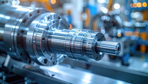 A detailed close-up showcases a sophisticated industrial spindle within a modern manufacturing facility, highlighting precision engineering and advanced technology.