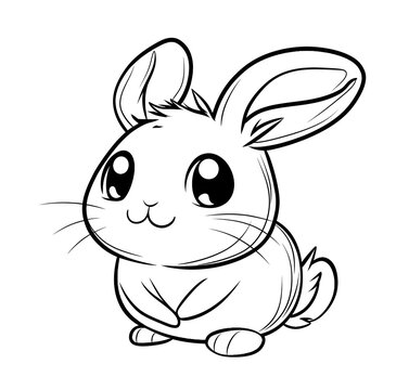 A cute cholocate bunny coloring page for kids in the style of a kawaii cartoon with thick lines low detail and in black and white with no shading
