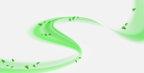 Abstract green wave with fresh leaves swirling on white background. Vector realistic illustration of natural mint leaf flow, summer foliage flying in air, clean spring energy vortex, botanical beauty © klyaksun