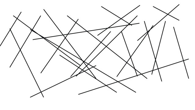 Geometric sharp straight lines intersecting in random angles on transparent grid backdrop