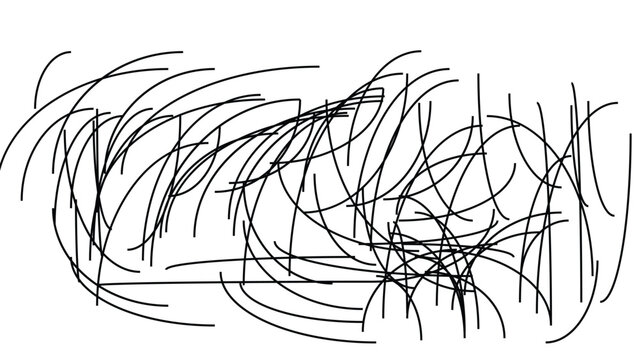Abstract chaotic mess of curved black lines hand drawn on transparent background pattern