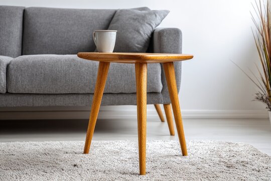 Cozy living room with a small wooden side table and a mug
