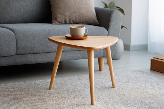 Cozy living room with a modern coffee table holding a warm beverage