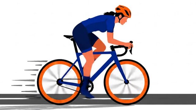 Minimal vector animation of a cyclist riding fast on a road
