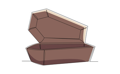 Continuous line of wooden coffin horror funeral graveyard halloween concept one single line editable stroke vector illustration