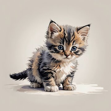 床に座るラガマフィンの子猫のイラスト