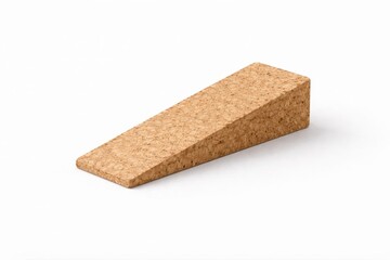 natural cork doorstop wedge isolated on white with warm organic texture and soft daylight studio lighting