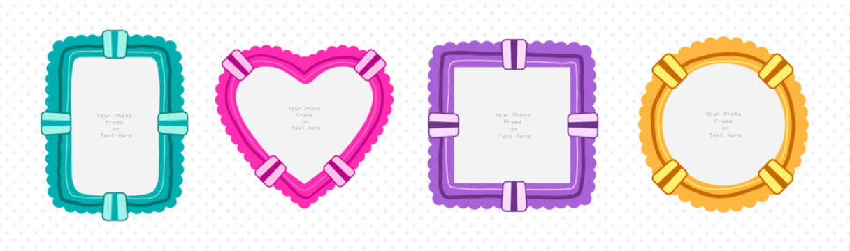 Scrapbook collage vector design template. Cute kid photo frame. Album memory fun decoratin. Border colorful square frames. 