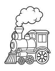 Vector steam locomotive icon, black and white train illustration