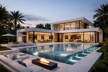 Fototapeta premium Luxury Modern Villa with Swimming Pool for Real Estate, Architecture and Travel Lifestyle Concept