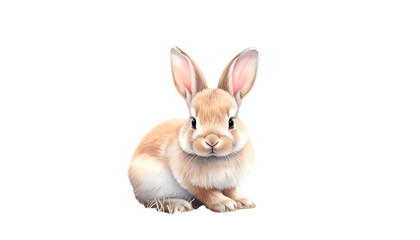 Fototapeta premium A fluffy, tan bunny with long ears and big eyes, isolated on a black background