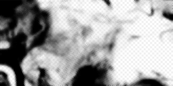 Black halftone concentric circle texture. Rippled repeating sound wave ring wallpaper. Dotted radial gradient background. Vector rasterized backdrop for vibration  epicenter  target  radar signal