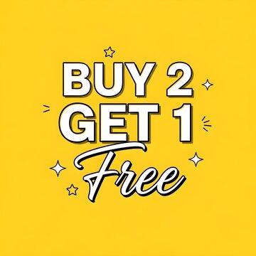 Buy 2 Get 1 Free Yellow Sale Banner with Bold Typography Promotional Offer Poster