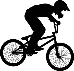 Fototapeta premium BMX rider silhouette, bicycle stunt, extreme sports jump, helmet safety, action cycling illustration