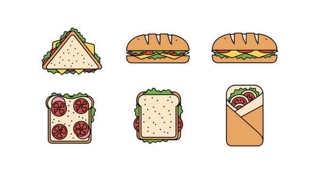 Sandwich Line art vector set modern abstract theme illustration