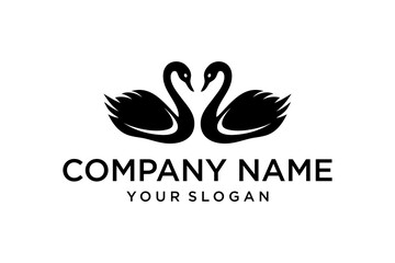 Fototapeta premium Minimalist Two Swans Heart Logo Design Template