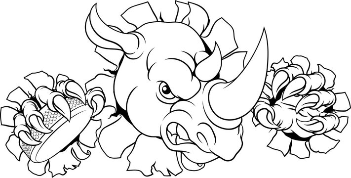 A rhino or rhinoceros ice hockey tough cartoon sports mascot