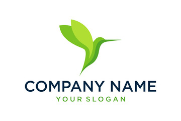 Fototapeta premium Abstract Green Hummingbird Logo Design with Leaf Elements