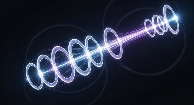 Futuristic digital pathway of luminous blue and purple concentric rings, depicting energy flow, symbolizing advanced technology and dynamic progression in a dark, infinite space