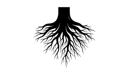 Black silhouette tree roots vector with realistic plant root system isolated on transparent background © MdRoni