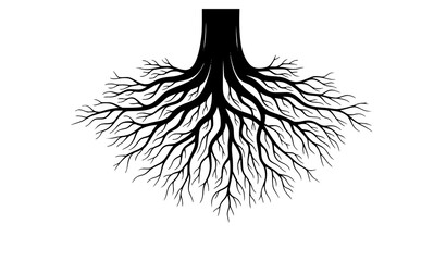 Tree root black silhouette vector illustration showing plant root system and growth isolated on transparent background © MdRoni