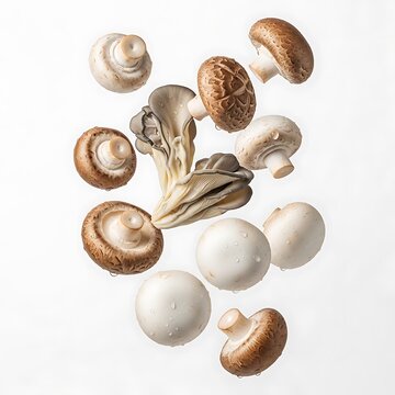 Fresh assortment of shiitake and button mushrooms in natural arrangement. mush