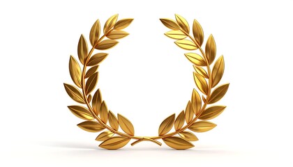 A 3D render of a golden laurel wreath, symbolizing victory and achievement, against a pristine white background