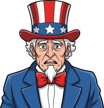 Uncle Sam Looking Worried Representing National Concerns and Uncertainty for the Country