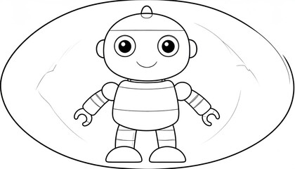 Fototapeta premium Black and White Robot Illustration with Smiling Face.