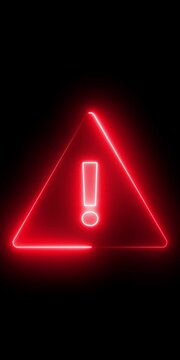 glowing light neon blue color warning attention icon animation danger risk alert road warning sign stop error signal emergency issue sign symbol ,Neon warning icon animation.