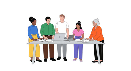 Fototapeta premium Diverse group of people collaborating at a table vector illustration