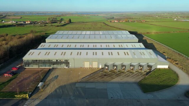 High-altitude aerial shot of Elean Business Park, Cambridgeshire, highlighting the dense layout of manufacturing and warehousing units.