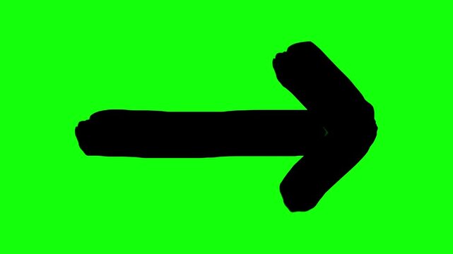Arrow Pointing Direction: A bold, hand-drawn black arrow pointing to the right, isolated on a vibrant green backdrop, symbolizing direction, guidance, and forward motion.