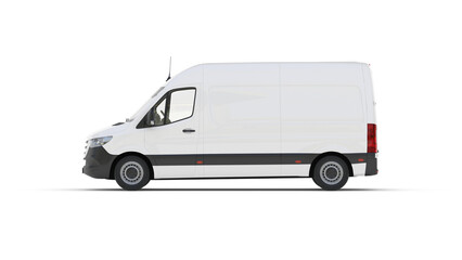 Side Profile of Long Wheelbase White Sprinter Style Cargo Van © muhammedali