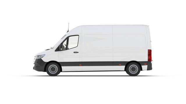 Side Profile of Long Wheelbase White Sprinter Style Cargo Van