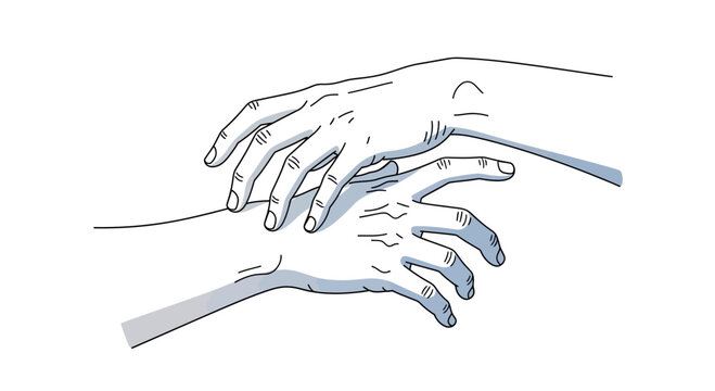 Hands reaching and interacting illustration on white background