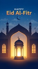 Fototapeta premium Celebrating the joyous occasion of eid al-fitr with illuminated mosque architecture.