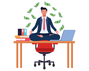 Easy money passive income earn money while meditation earning from stock market vector illustration
