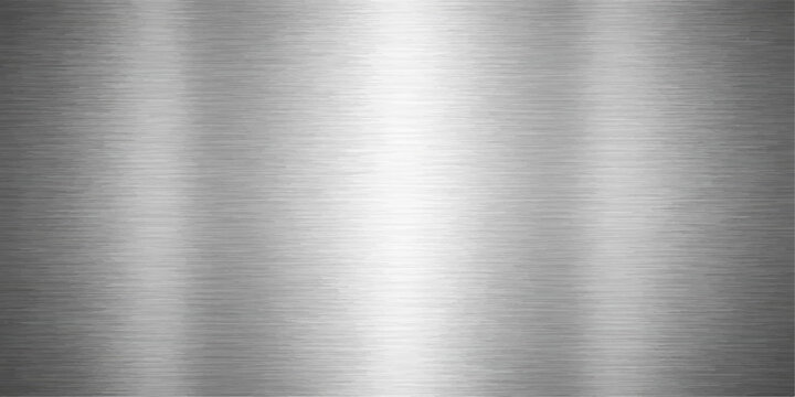 High-resolution industrial background featuring a brushed silver metallic texture on a polished stainless steel or aluminum plate surface with a shiny grey seamless pattern and titanium material refle