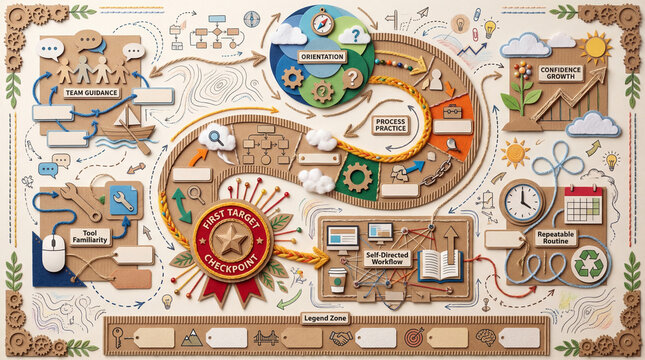 Onboarding Journey No Text Educational Poster Template with Blank Labels for Learning Process and Independent Work Readiness.